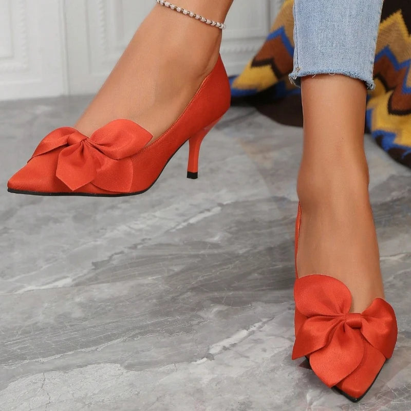 EtherealBe shallow mouth fashion heels with bow detail in vibrant red for stylish occasions