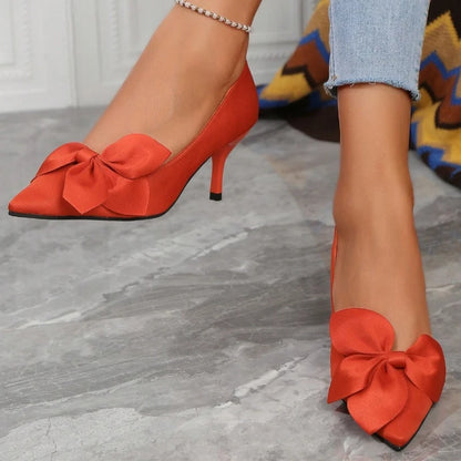 EtherealBe shallow mouth fashion heels with bow detail in vibrant red for stylish occasions