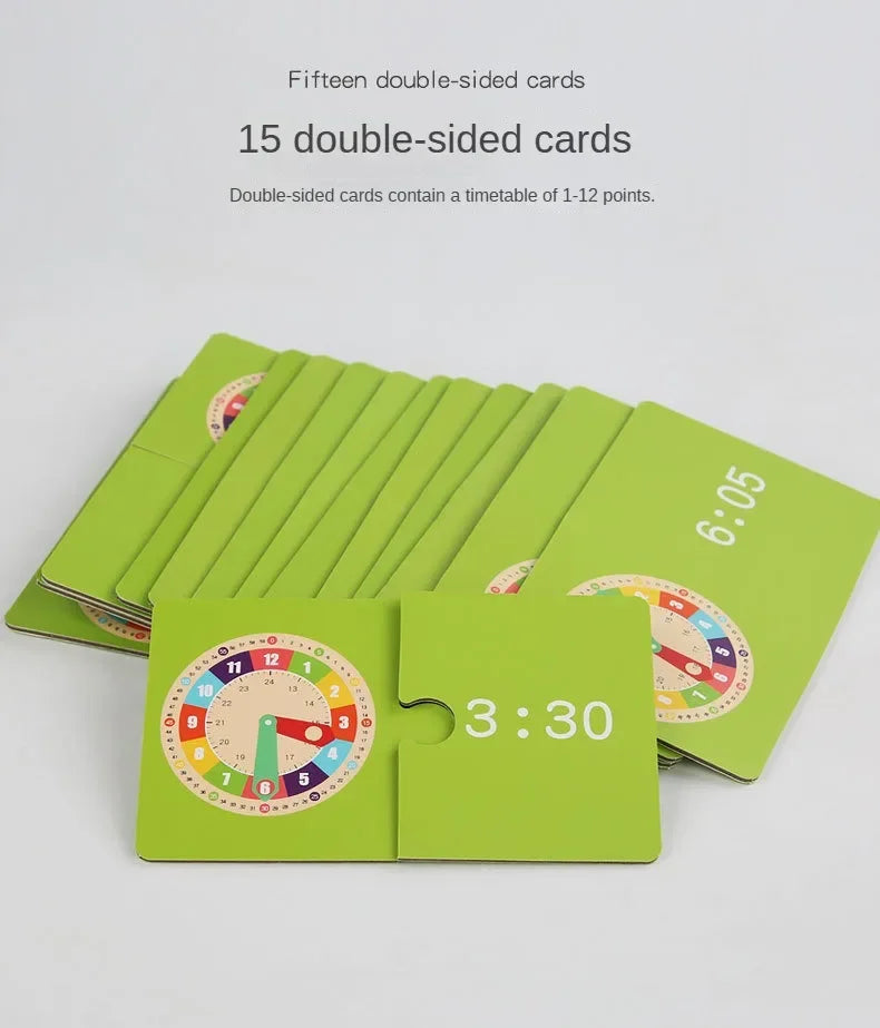 Wooden Clock Model Teaching Aid Montessori Learning Clocks with Cards Kindergartner Toy for Game Interaction Playroom Wall