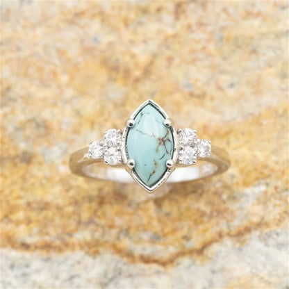 3 Pieces/Set Women's Turquoise Rings Delicate Moissanite Engagement Wedding Rings Anniversary Birthday Christmas Gift Jewelry
