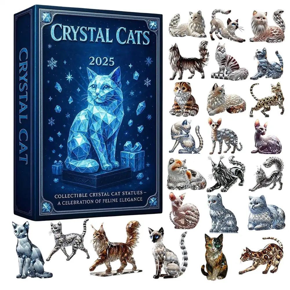 Cat Christmas Countdown 24 Days Christmas Advent Calendar 2D Acrylic Cat Collectible Figurine for Xmas Tree Decor Kids Gifts