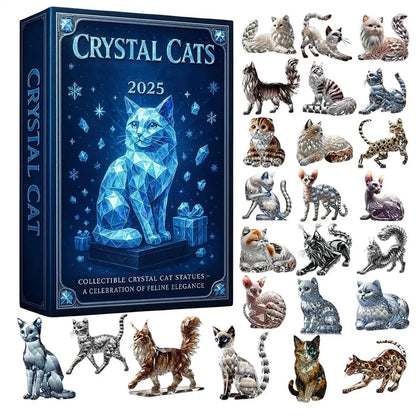 Cat Christmas Countdown 24 Days Christmas Advent Calendar 2D Acrylic Cat Collectible Figurine for Xmas Tree Decor Kids Gifts
