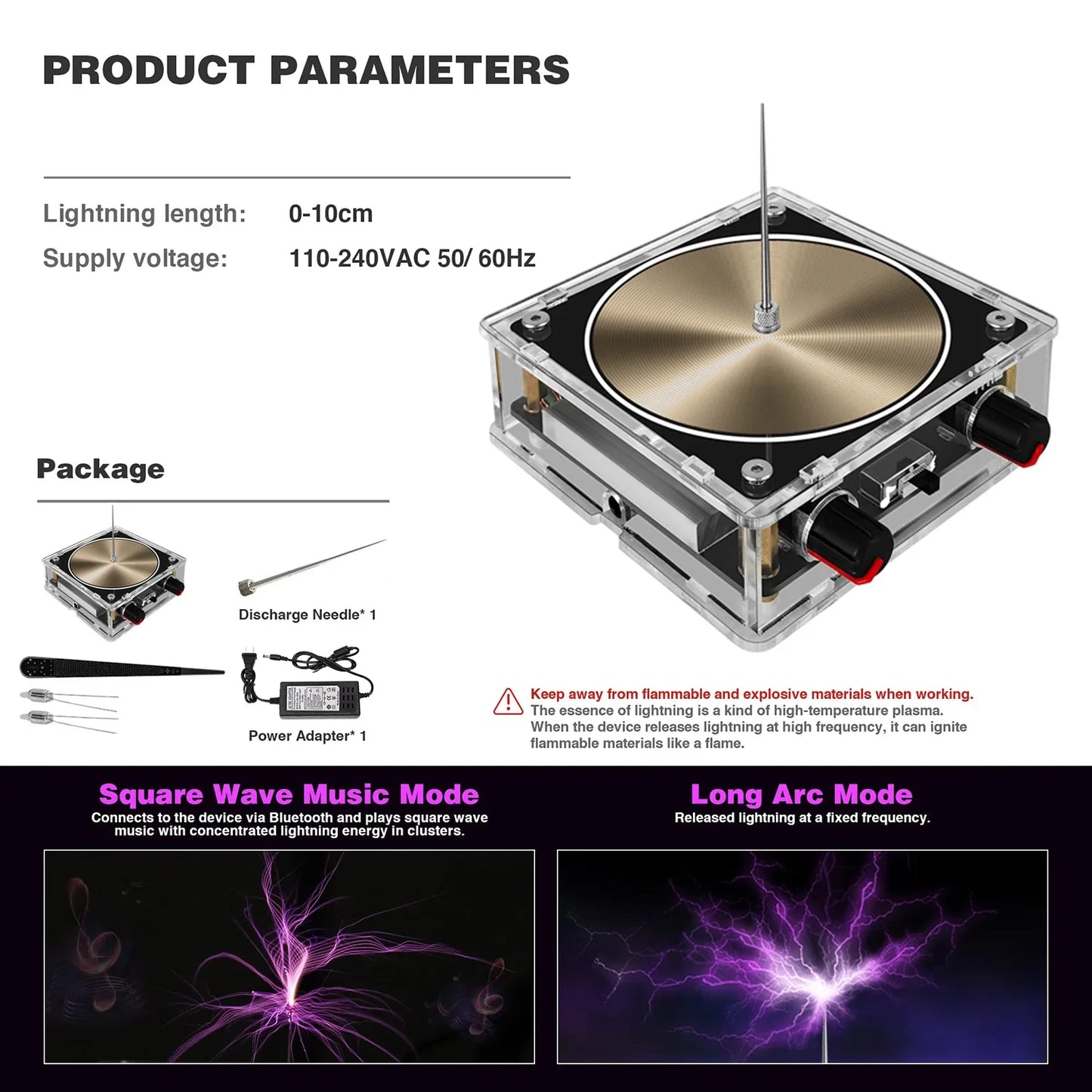 Mini Tesla Coil Speaker Bluetooth-compatible Music High Power Voltage Pulse Electric Arc Generator Artificial Lightning Speaker