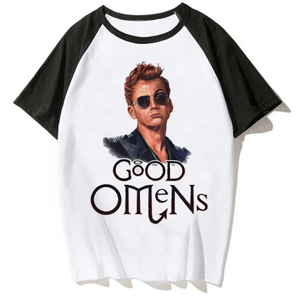 Good Omens t-shirts women summer streetwear Japanese top girl anime funny manga clothing