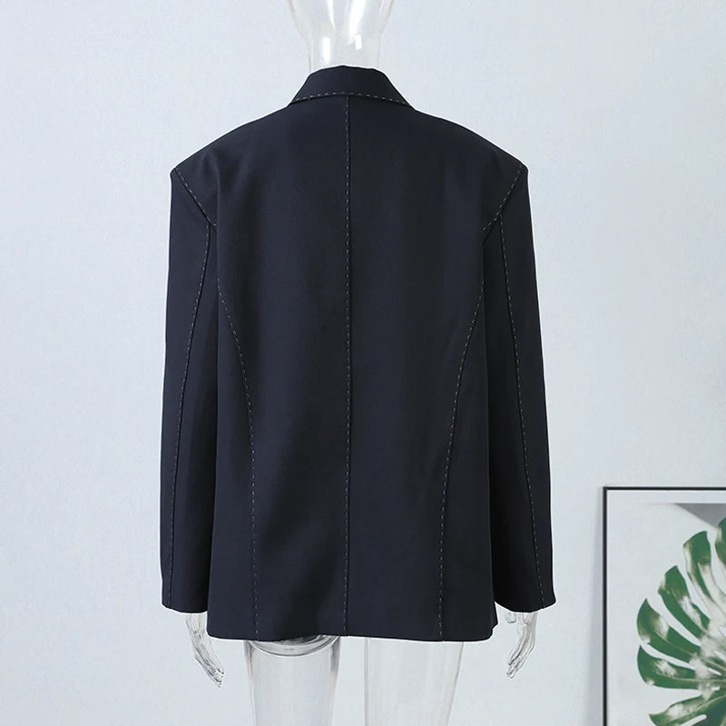 Casual Loose Women's Blazer Pant Suits Lapel Doube-Breasted Top Straight Pants Lady Set 2025 Autumn New 2 Pieces Set Women