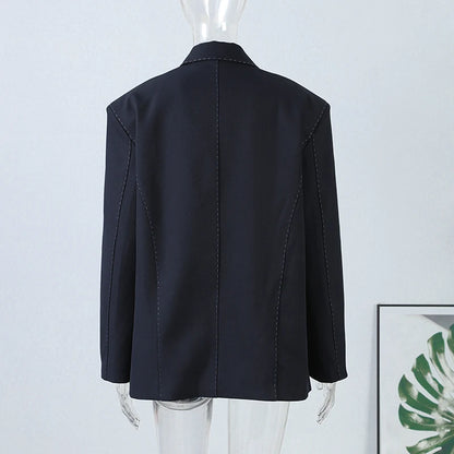 Casual Loose Women's Blazer Pant Suits Lapel Doube-Breasted Top Straight Pants Lady Set 2025 Autumn New 2 Pieces Set Women