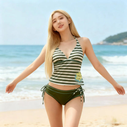 2026 new summer Y2K sexy hanging neck, backless slim fit striped set, beach vacation party, spicy girl, fashion trend suit