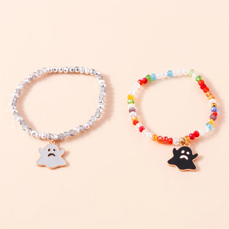 EtherealBe Bohemian Halloween Ghost Bracelet Set with Colorful Beads and Cute Ghost Charms