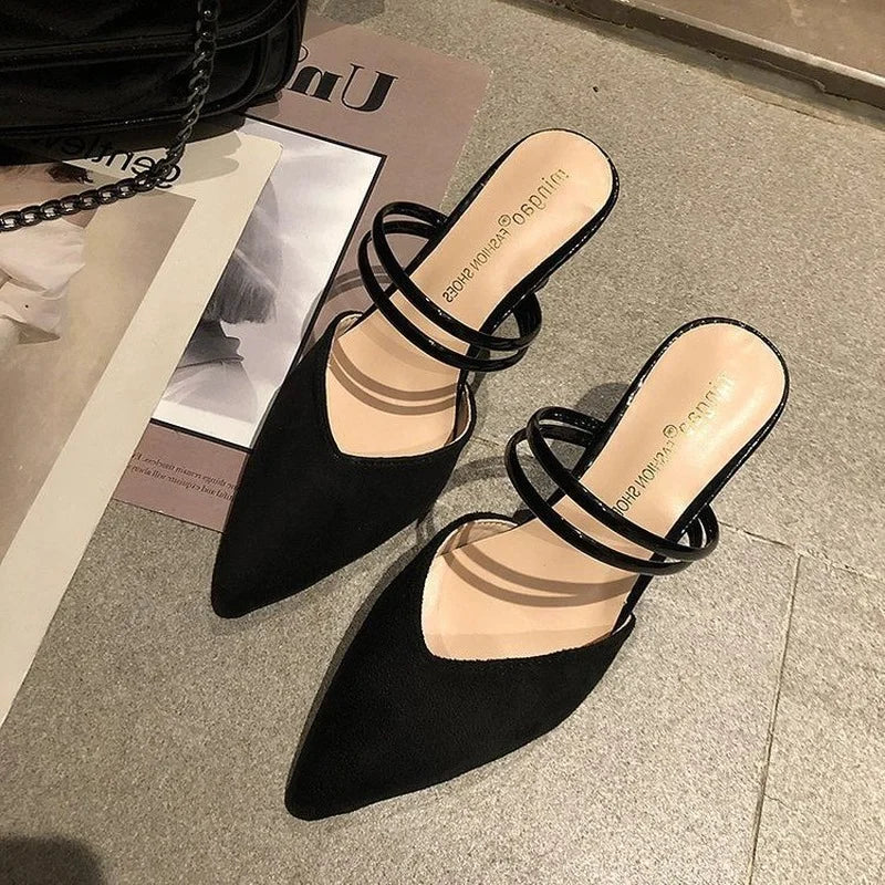 Elegant Woman Heeled Shoes Luxury Heel Shoe Striped Black Summer Women Sandals Fashion Designer Summer New 2023 High Slippers