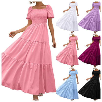 Female Dresses Outfits Women'S 2024 Floral Boho Dress Wrap Crew Neck Short Sleeve Belted Ruffle Hem A Line Flowy Ropa Para Mujer