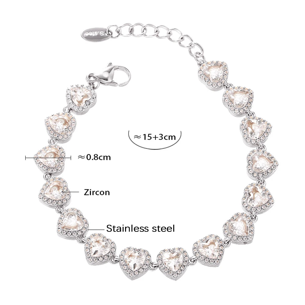 Stainless Steel Bracelets With Heart Round Zircon For Women 18K Gold Plated Waterproof Inoxidable No Tarnish Women's Bracelet