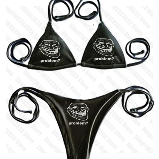 Streetwear Cute Girls Printing Sexy Women Bikini Gothic Punk Emo Girls Bikini Vintage Letter Printing Sexy Bikini 2000s Summer