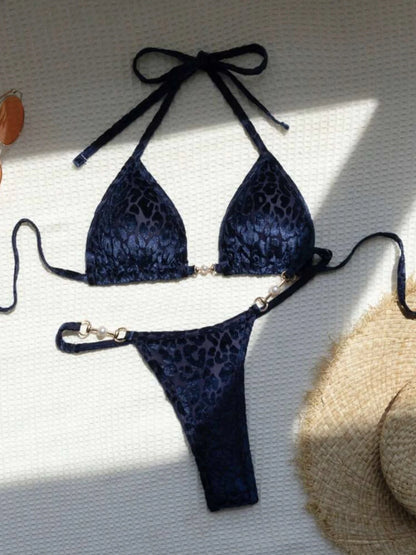 Shiny Pink Micro Bikini 2025 Mujer Women Sexy PU Pearls Push Up Thong Swimsuit Summer Bathing Suit Bandage Holiday Swimwear