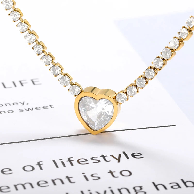 Punk Cuban Chain Heart Necklace For Women Hip Pop Stainless Steel Choker Fashion Wedding Party Jewelry Gift