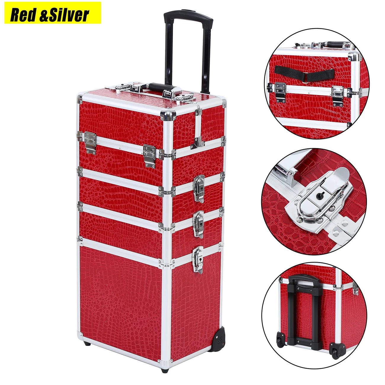 4 in 1 Trolley Make Up Case Cosmetic Nail Hairdressing Beauty Vanity Trolley Rolling Train Case Large Capacity Luggage Bag