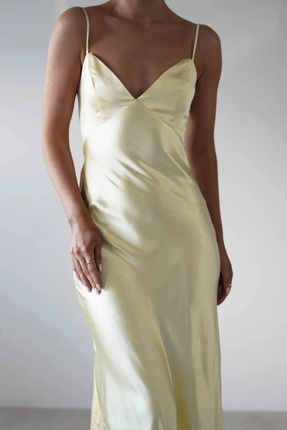 EtherealBe Sexy Satin Halter Dress in Olive Green