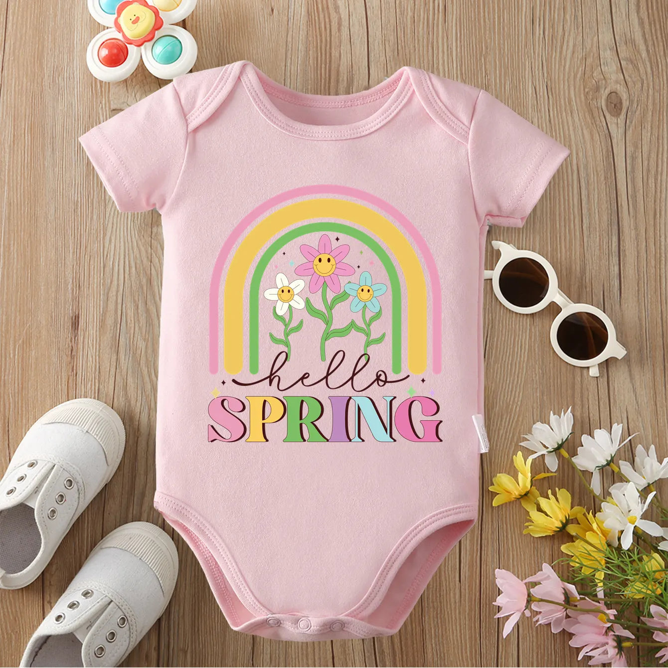 Spring Is Coming Print Pure Cotton Bodysuit Comfortable Onesie Cloths for Baby Jumpsuit for 0 To 12 Months Newborn