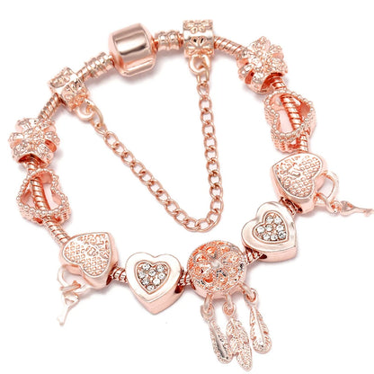 Spring Style Charms Bracelets For Women With Snake Chain Pink Daisy DIY Charms Beads Pendants Fashion Jewelry Dropshipping