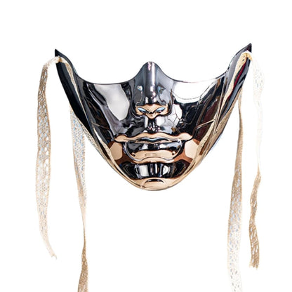EtherealBe masquerade half face mask in metallic silver finish with elegant ribbon ties