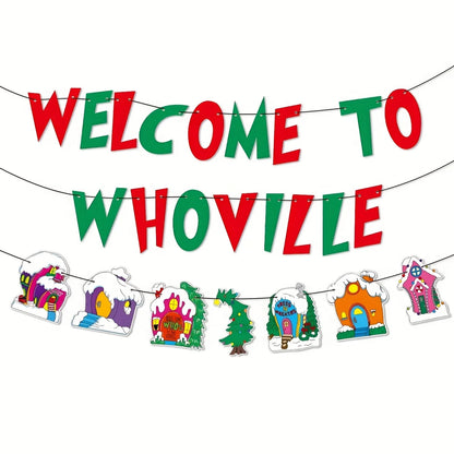 Welcome to Whoville Banner Whoville Sign Christmas Decorations Red and Green Christmas Banner Xmas Whoville Christmas Village Tr