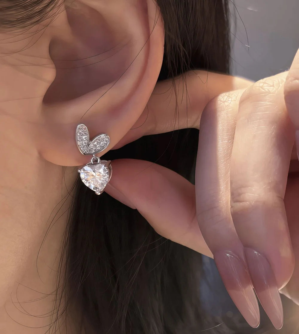 D Color 2ct Heart-Shaped Moissanite Earrings S925 Sterling Silver Ear Stud for Woman Party Anniversary High-End Jewelry Gift
