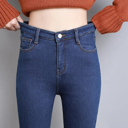 New Winter Women Snow Thermal Fleece Skinny Jeans Casual Lady Warm Velvet Thick Pencil Pants Female Basic Fleece Denim Trousers