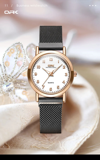 OPK 8115 Women's Watches Simple Fashion Oirginal Wristwatch for Female Stainless Steel Mesh Strap Waterproof Luminous Reloj