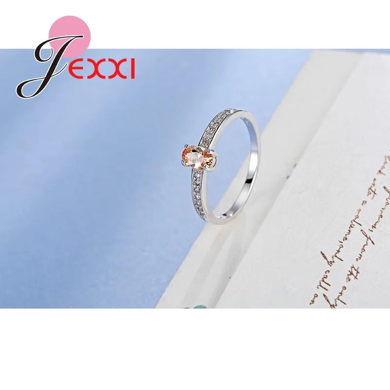 Promise Ring 925 Sterling Silver Color Elegant Style Warm Tone Orange&Yellow Crystal Stone For Women Girl Christmas Present