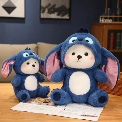26cm/40cm Cute Bear Turn Into Disney Stitch Plush Toys Lovely Soft Stuffed Cartoon Animals Dolls For Birthday Christmas Gift