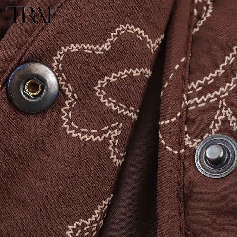 TRAF Early Autumn New Women's Elegant Printed Quilted Coat Women's Single Breasted Coat Women's Retro Street Clothing Jacket