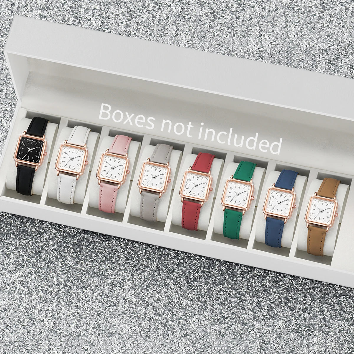 8PCS/Set Fashion Women's Watches Square Quartz Watch Casual Leather Band Wristwatches (Without Box）