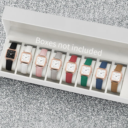 8PCS/Set Fashion Women's Watches Square Quartz Watch Casual Leather Band Wristwatches (Without Box）