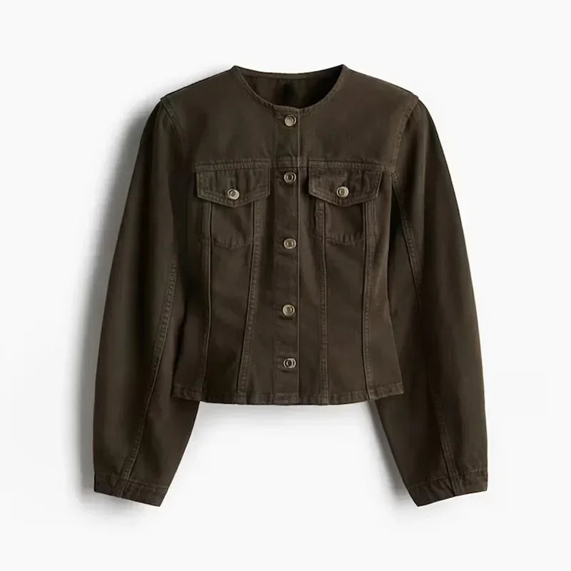 Vintage Solid Denim Jacket Pants Sets Women O-neck Single Breasted Long Sleeve Coat Wide Leg Trousers 2025 Jeans Outfits Street