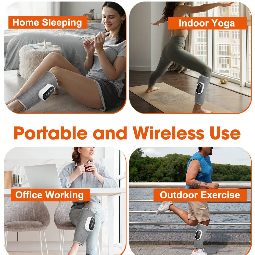 3 Gears 3 Modes Leg Calf Massager Cordless Air Pressure Massager for Fitness Office Gym Muscle Relaxation 15Min Timer