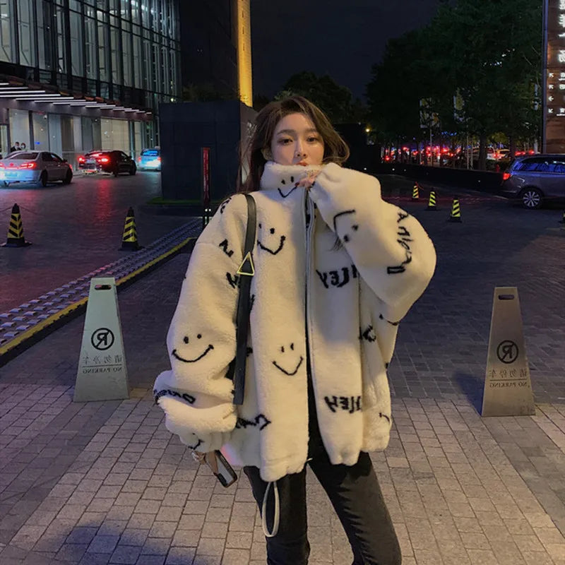 Jackets For Women 2022 Winter Cashmere Chic Printing Hooded Fashion Street Outerwear Sweet Casual College Women's jacket Coat