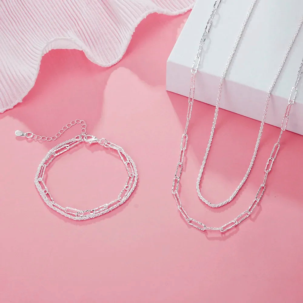 925 Sterling Silver Romantic Bracelet Necklaces For Women Fashion Designer Party Wedding Accessories Jewelry Sets Christmas Gift