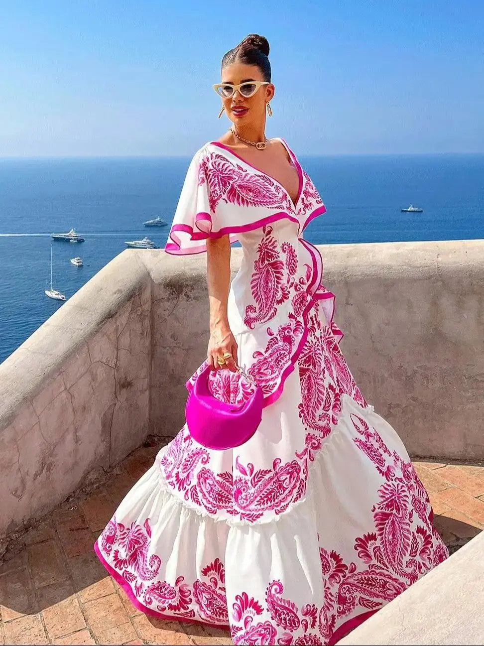 New Shadow Cap Midi Dresses Women Cloak Sleeves Dress V Neck Halter Boho Summer Party Evening Female Vestidos Robe Summer