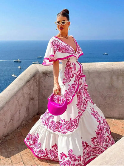 New Shadow Cap Midi Dresses Women Cloak Sleeves Dress V Neck Halter Boho Summer Party Evening Female Vestidos Robe Summer
