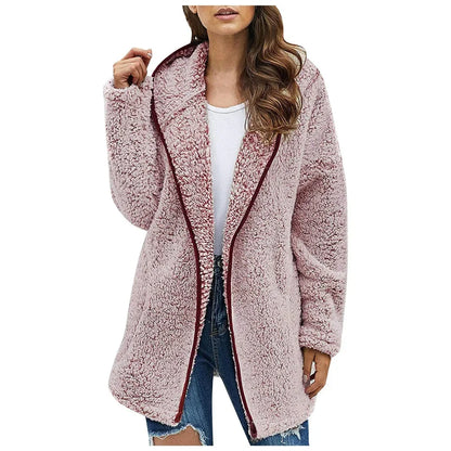 Autumn Winter Women Long Teddy Jacket Warm Thick Fleece Coat Turn Down Collar Plush Coat Woman Casual Long Sleeve Winter Clothes