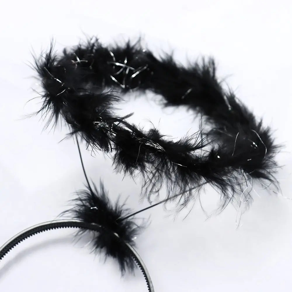 Black angel wings halo costume set with fluffy accents perfect for Halloween or themed parties