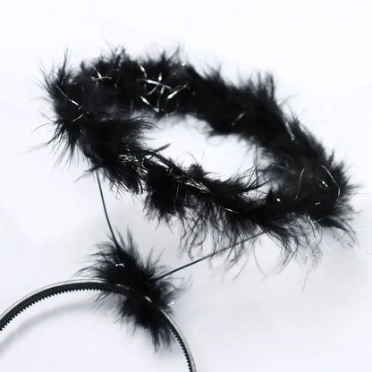 Black angel wings halo costume set with fluffy accents perfect for Halloween or themed parties