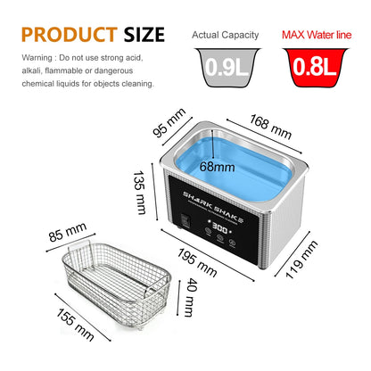 900ml Ultrasonic Cleaner Bath 60W Timer Ultrasound Sonic For Glasses Jewelry Watches Manicure Stones Cutters Razor Washing Bath