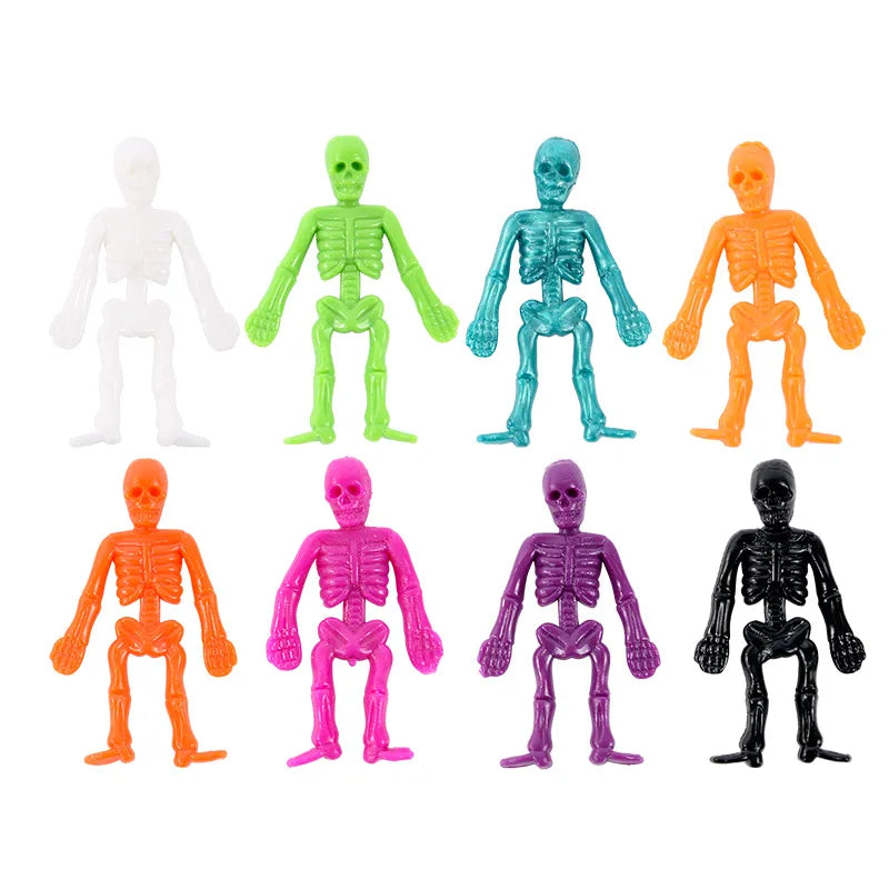 16Pcs Halloween Stretchable Skeleton Man Kids Party Favors TPR Soft Rubber Zombie Horror Doll Stress Relief Toy Halloween Gifts