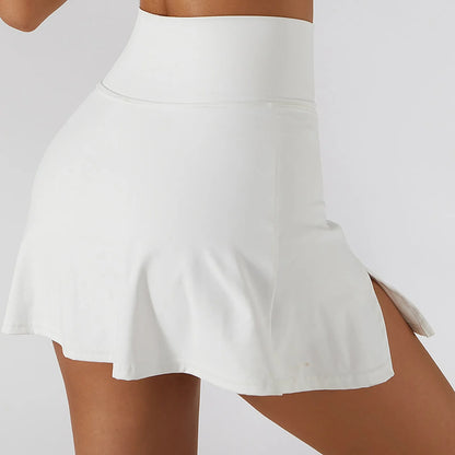 Women Sports Short Skirt 2 in 1 Side Slit Fitness Running Tennis Badminton Anti Exposure Skirt High Waist Miniskirt White Jupes