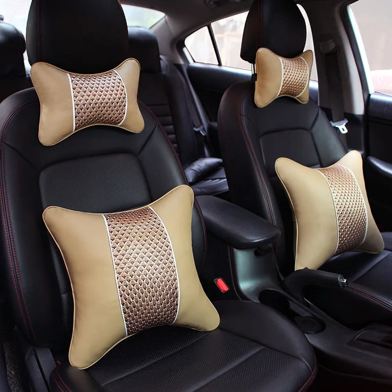 Car Neck Pillows Both Side Pu Leather 1pcs Pack Headrest For Head Pain Relief Filled Fiber Universal Car Headrest Pillow
