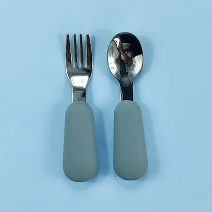 EtherealBe stainless steel baby utensils set with silicone grips for easy handling