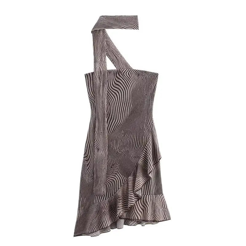 TRAF Dresses Summer Women's 2024 New Chic Hanging Neck Elastic Tight-Fitting Elegant Holiday Dress Women Street Youth Mini Dress