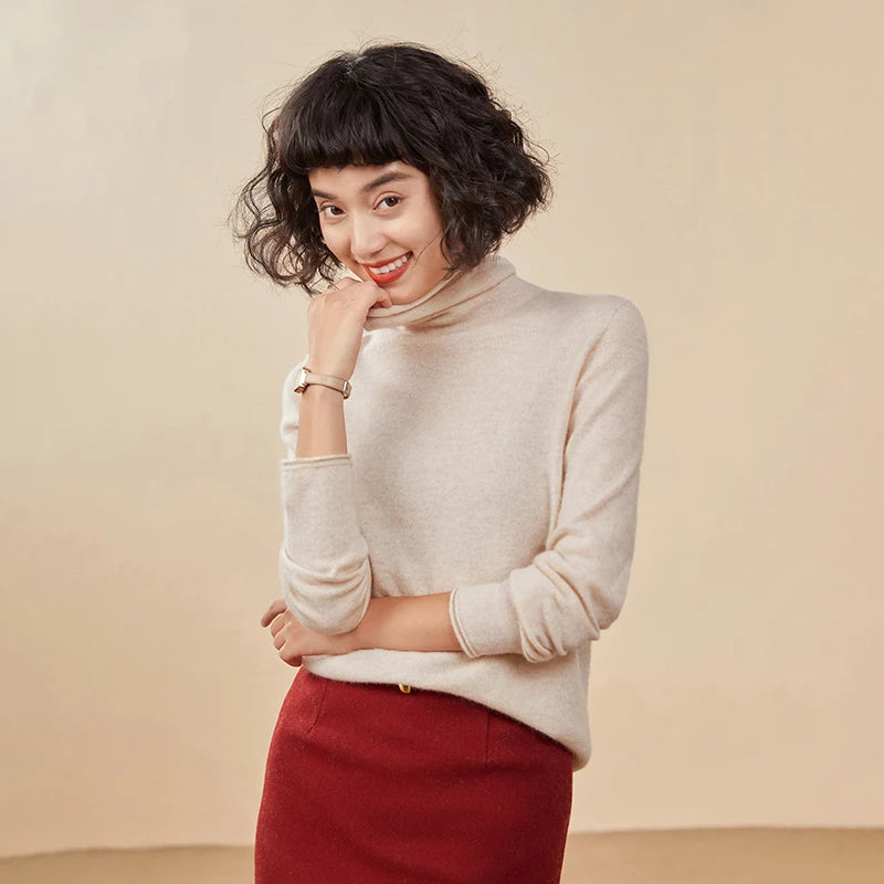 New Women's Cashmere Sweater 100% Pure Cashmere Knitted High Collar Hoodie Hot Selling Soft Solid Color Women's Top
