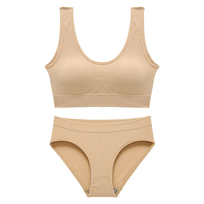 Women Seamless Bra Set Seamless Non Wire Brassiere High Waist Underwear Female Wide Shoulder Strap Vest Bras Set Women Underwear