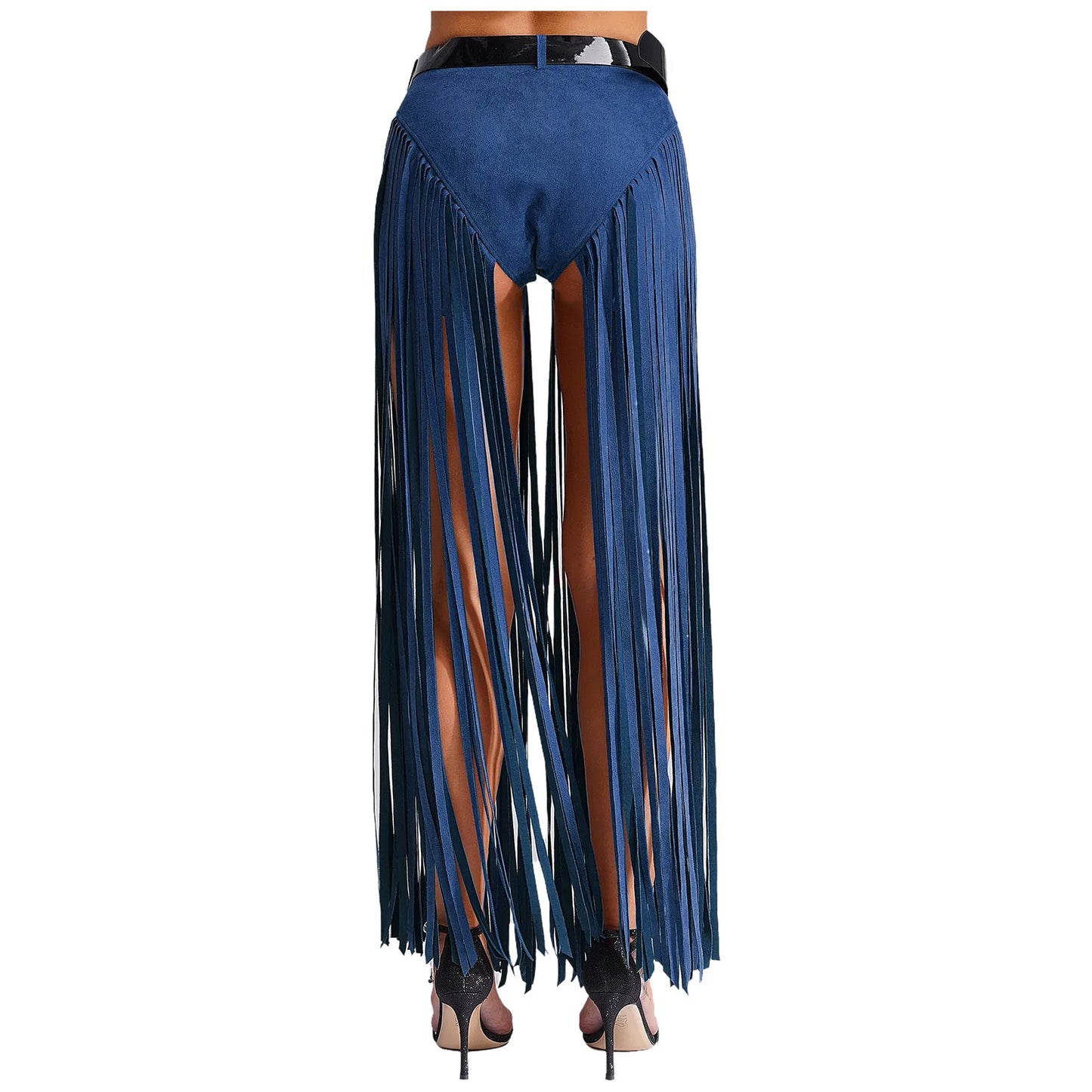 Womens Hippy Cosplay Costume High Waist Suede Underwear with Long Tassels And Belt Halloween Dress Up 70s Disco Costume